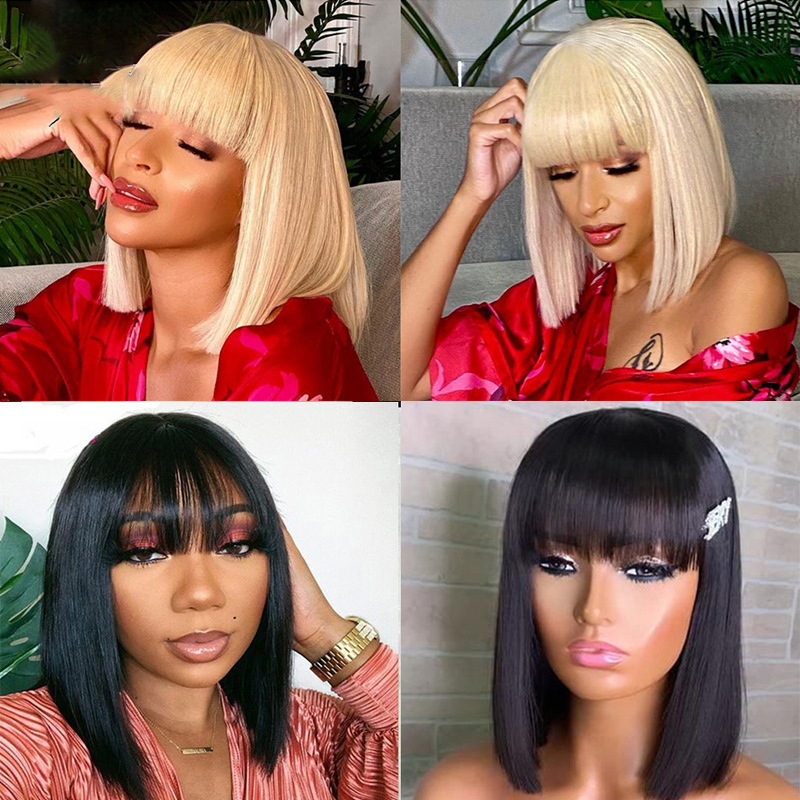 Women's Fashion Street High-temperature Fiber Air Bangs Short Straight Hair Wigs display picture 1