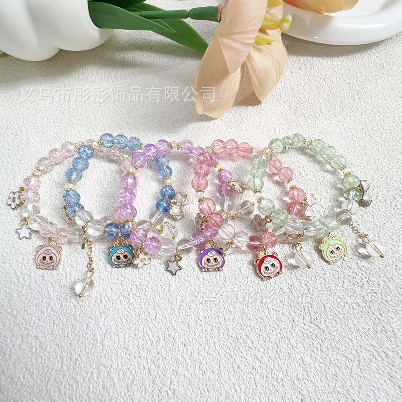 Cross-Border Labubu Beaded Bracelet Cute Elastic Cartoon Jade Broken Cloth Bracelet Bracelet Girlfriend Gift