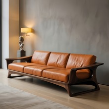 2025新款北美黑胡桃木沙发客厅现代简约轻奢直排别墅接待沙发