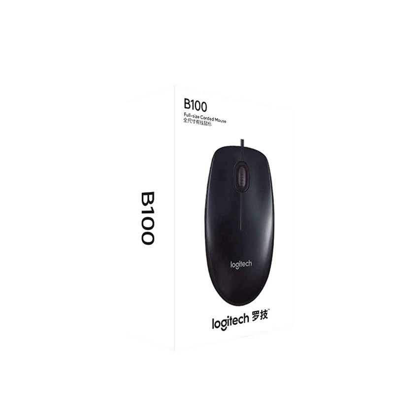 Проводная мышь Logitech B100 USB для офиса/домашнего использования, полноразмерная, для левой и правой руки