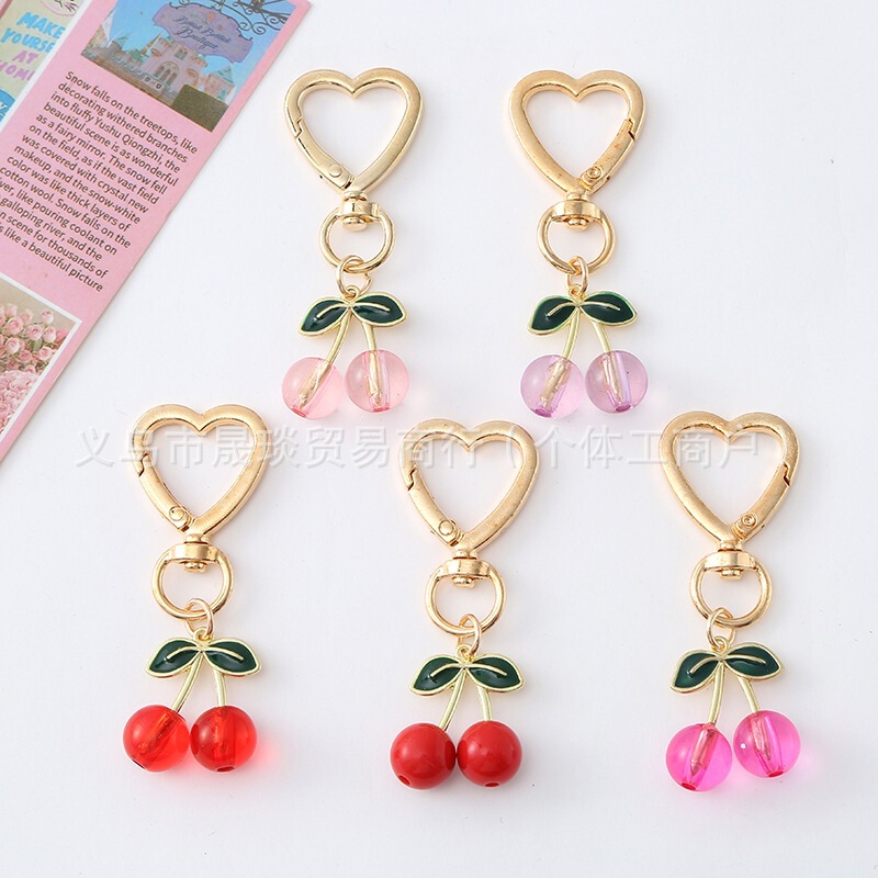 Cross-Border Popular Small Fresh Fruit Red Cherry Keychain Girly Student Bag Pendant Hanging Accessory Cross-Border Popular Small Fresh Fruit Red Cherry Keychain Girly Student Bag Pendant Hanging Accessory
