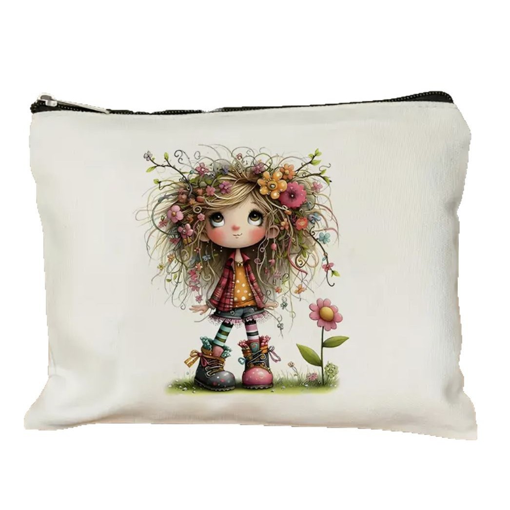 Amazon personajes transfronterizos bolsas de baño bolsas de viaje impresión doble cara algodón y lino nuevo paquete de accesorios de bolsa de cremallera