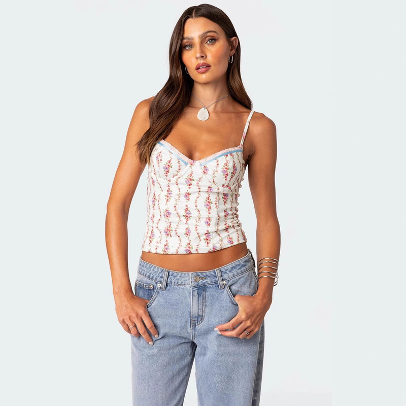 Aliexpress Amazon Spring and Summer New Retro Fashion Floral Crop Top with Elastic Back Strap for Women Aliexpress Amazon Spring and Summer New Retro Fashion Floral Crop Top with Elastic Back Strap for Women