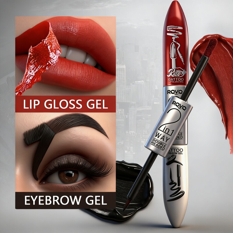 Rqvq Cross-Border Makeup Peel-Off Lip Gloss 2-in-1 Peel-Off Eyebrow Gel, Color-Rich Matte Lip Gloss, Moisturizing and Long-Lasting Eyebrow Gel