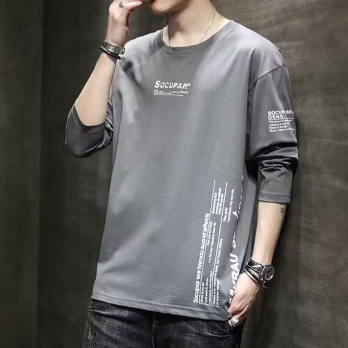 Autumn/Winter Men's Long-Sleeve T-Shirt Korean Style Autumn Round Neck Sweatshirt Thin Slim Fashion Men's Round Neck Base Shirt