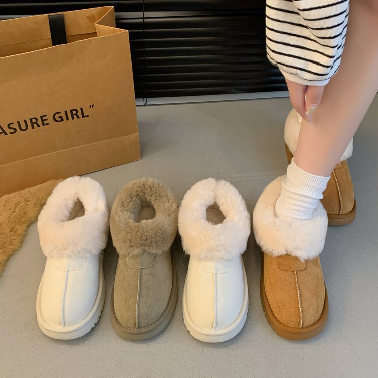 로우 탑 스노우 부츠 여성의 2024 년 겨울 새 기모 두꺼운 북동쪽 면화 신발 한 단계 집 따뜻한 마오 마오 신발