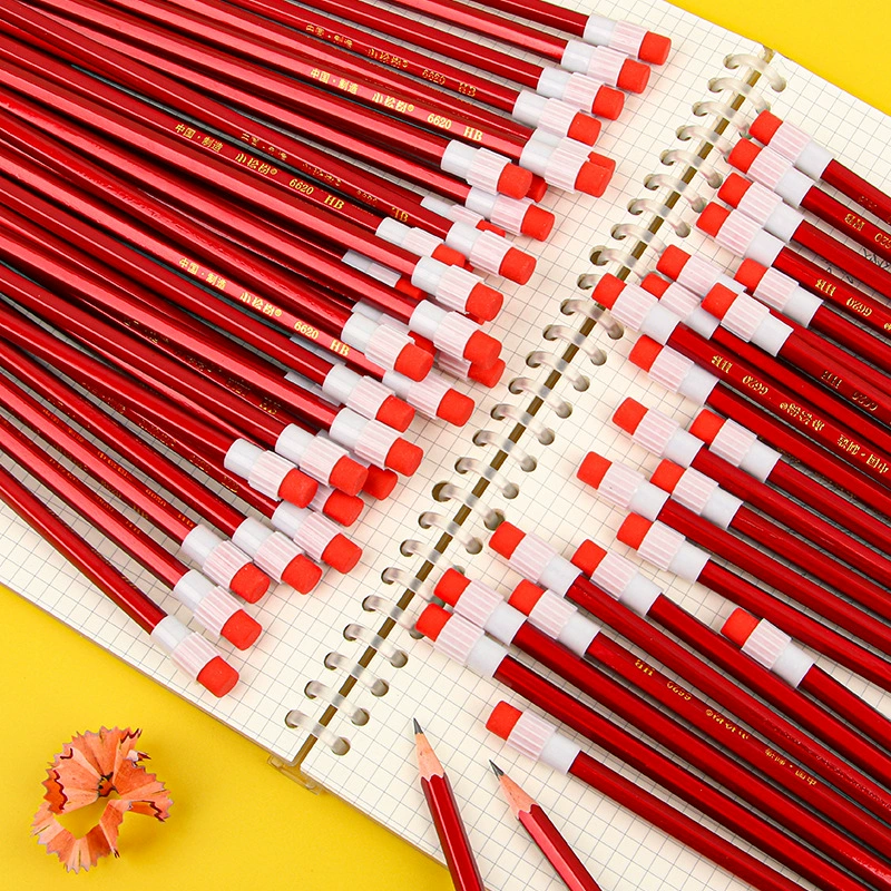 Студенческий карандаш Little Pine, деревянный с ластиком для письма, карандаш из красного дерева HB, детская ручка для письма, оптовая продажа канцелярских товаров Yiwu