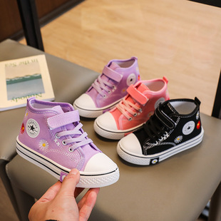 Spring New Korean Style Children's Board Shoes Boys Canvas Shoes Fashion Casual Women's Baby Shoes Mid-help Children's Cloth Shoes Trendy Shoes
