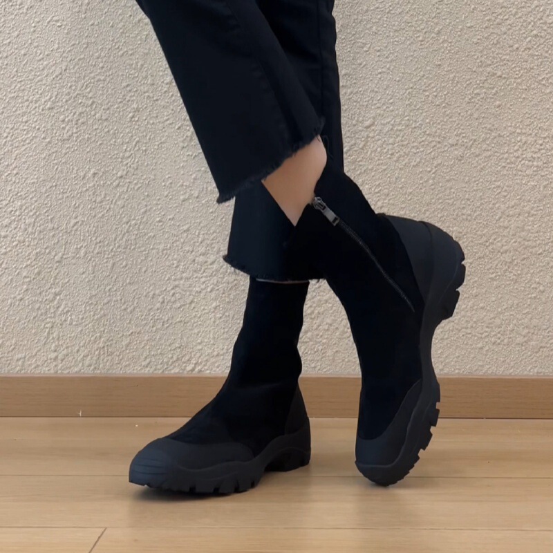 [Yunfu] 5.5cm Heightening Version ~ Comfortable Round Toe Side Zipper Sports Short Boots, Versatile Thick-Soled Slim Boots