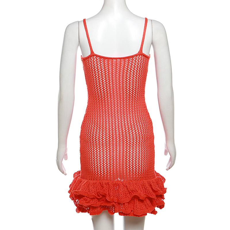 2024 Abito da donna nuovo sexy con bordo auricolare in legno cavo, lavorato a maglia, con fascia avvolgente_voghion.com