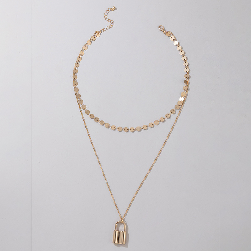 Simple Lock-shaped 2-layer Necklace display picture 3