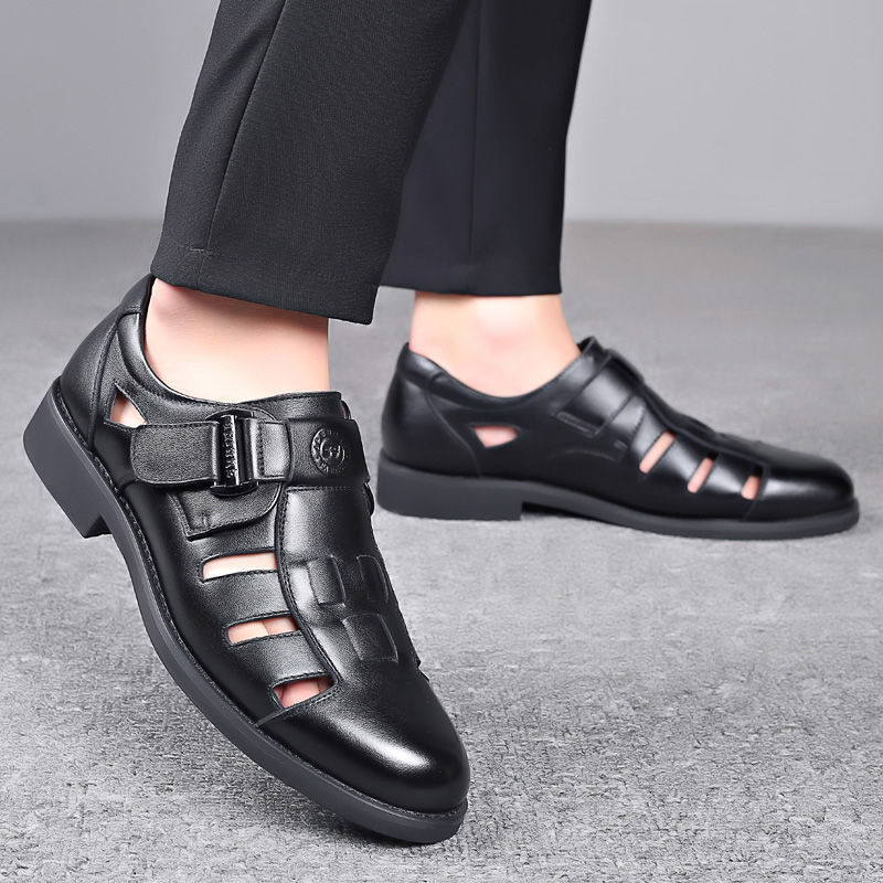 Sandalias de cuero de hombre transfronterizas agujeros zapatos de cuero agujeros bolsas agujeros papá respirado zapatos casuales de hombre antideslizantes zapatos impermeables resistentes al desgaste
