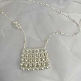 珍珠编制镂空小包手提单肩斜挎口红包女童零钱包包链条时尚百搭