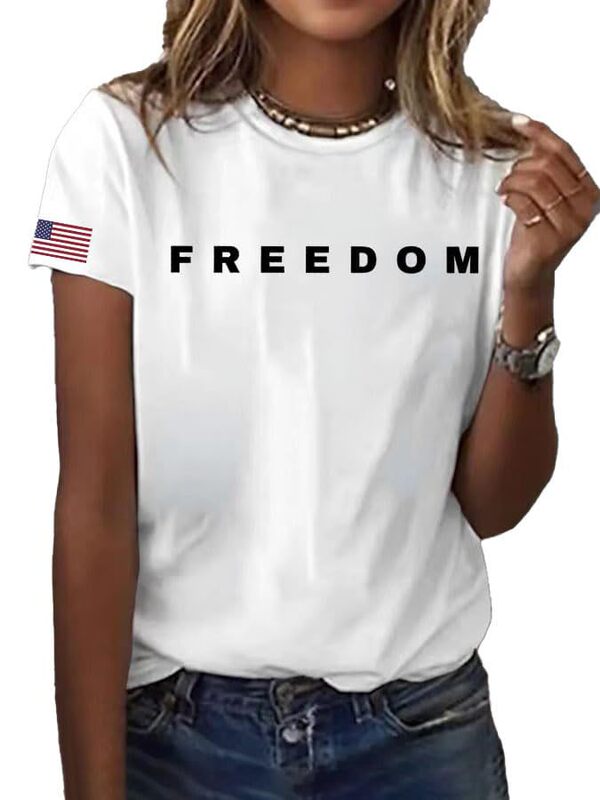 2025年新作 欧米向け輸出 レディーストップス インターネット越境EC アマゾン 国旗プリント コットンTシャツ|undefined