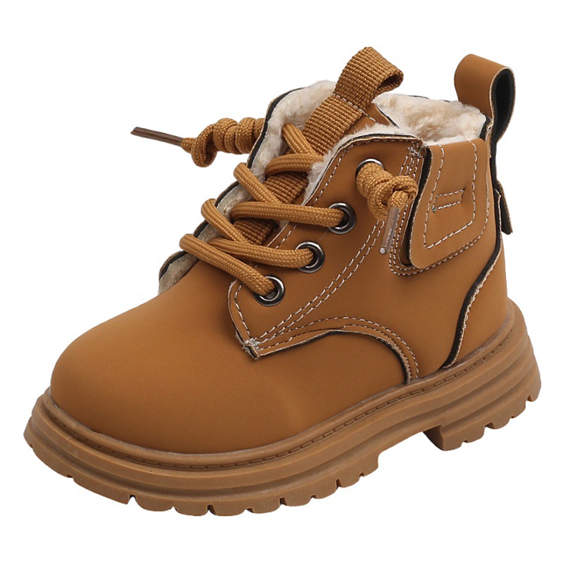 Children's Warm Boots 2025 Winter New Style Boys' Thickened Leather Boots Girls' Non-Slip Fleece-Lined Cotton Boots Wholesale