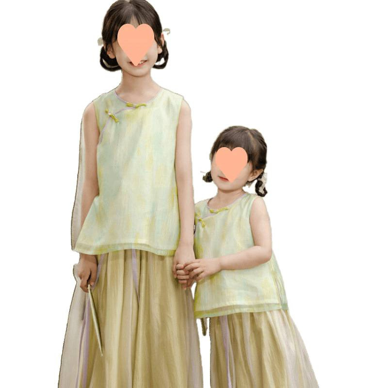 2025 新しい漢服夏の女の子の新しい中国風子供服薄い子供の中国風の改良|undefined
