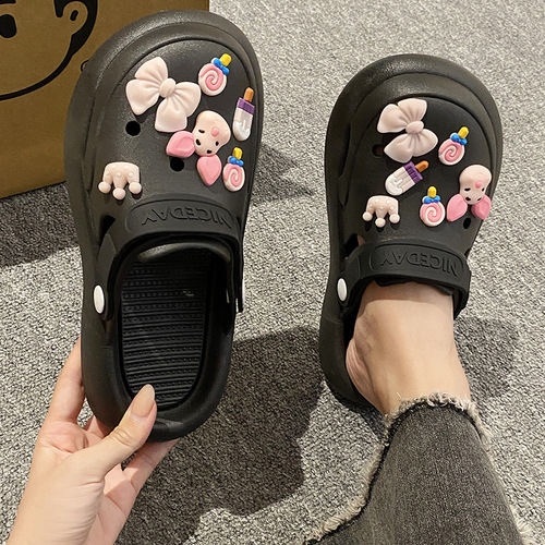 Baotou Crocs Slippers Women's Summer New Thick-soled Cartoon Cute Non-Slip Outerwear Wet Water Reversible Sandals and Slippers