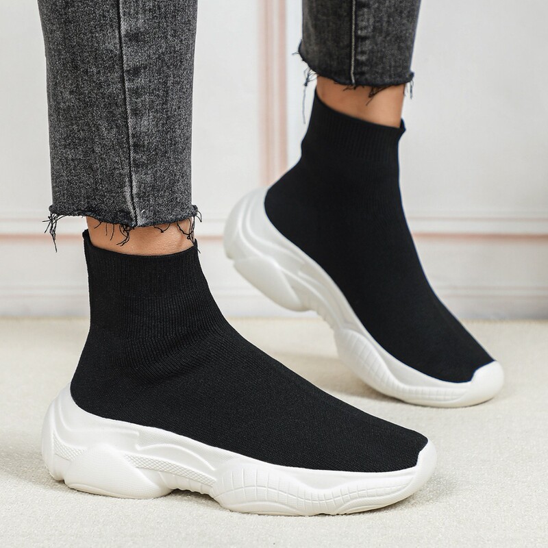 Hot-Selling Slip-On Fly-Knit Sock Shoes for Women, Casual Elastic Lightweight Walking Shoes, Fashionable Versatile Thick-Soled Outdoor Trendy Shoes Hot-Selling Slip-On Fly-Knit Sock Shoes for Women, Casual Elastic Lightweight Walking Shoes, Fashionable Versatile Thick-Soled Outdoor Trendy Shoes