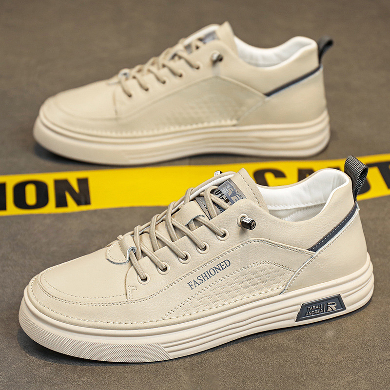 Spring New Versatile White Sneakers Men's Casual Breathable Slip-On Waterproof Leather Shoes_voghion.com