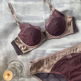 Women's French-Style Mesh Smooth Bra Set with Thin Cups and Soft Underwire, Thin Lingerie Set, Factory Wholesale, Makes the Bust Appear Smaller