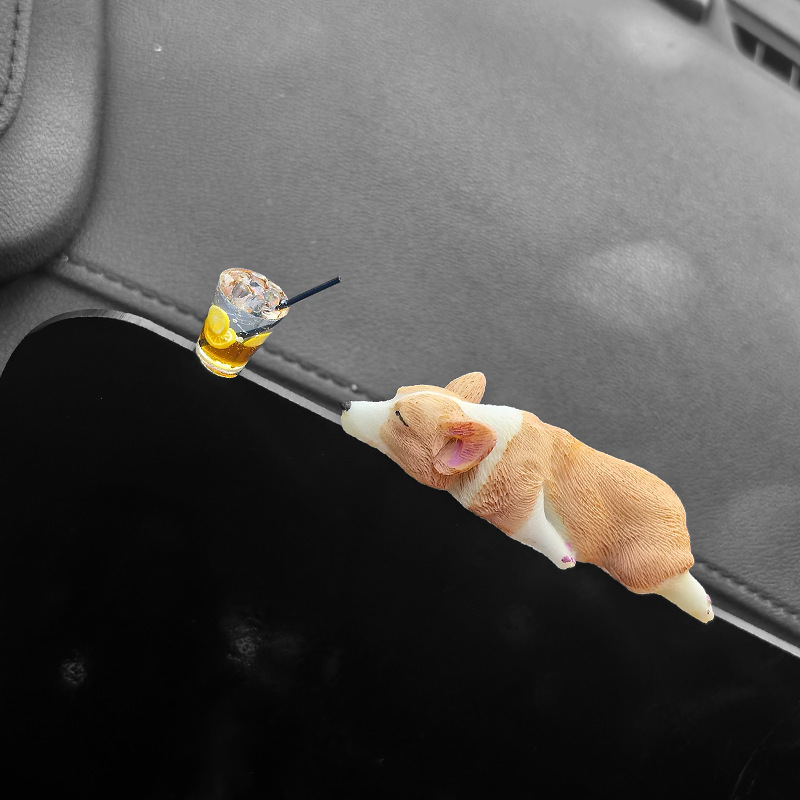 Mini posición para dormir, decoración de coche Corgi, decoración creativa de la consola central del coche, lindo coche de perrito de resina
