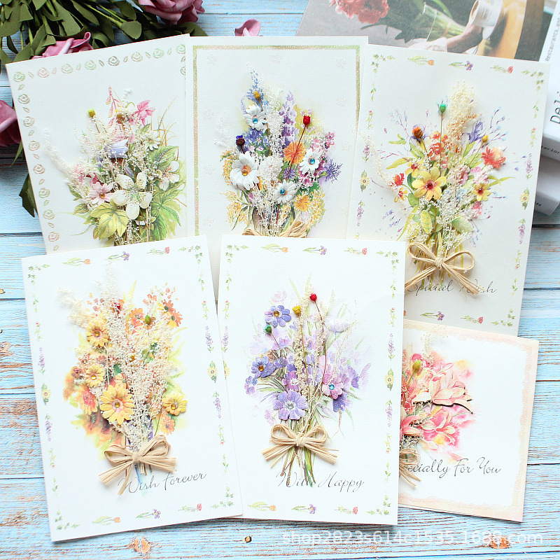 Exquisite and Creative Dried Flower Thanksgiving Teacher's Day Greeting Card, Business Birthday Blessing, Holiday Gratitude Gift Card for Teachers
