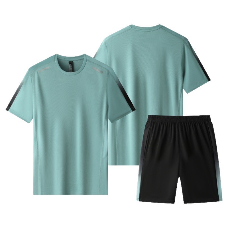 跑步服定制男冰丝运动服印logo健身衣套装夏季短袖t恤晨跑速干裤|undefined