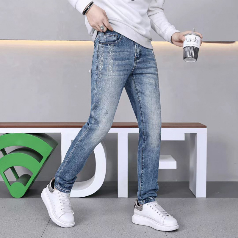 American high street style dark blue jeans for men, autumn collection, paired with Martin boots, new loose straight-leg trousers, trendy American high street style dark blue jeans for men, autumn collection, paired with Martin boots, new loose straight-leg trousers, trendy