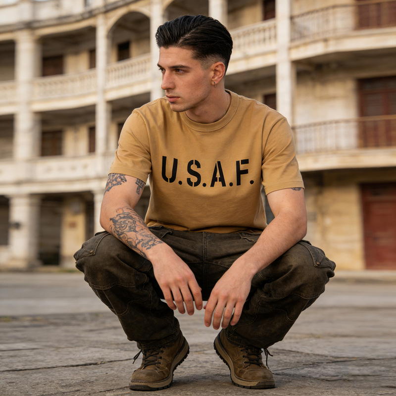 Okonkwo Air Force Usaf American Military Retro Tee Heavy 230g Thick Round Neck T-Shirt