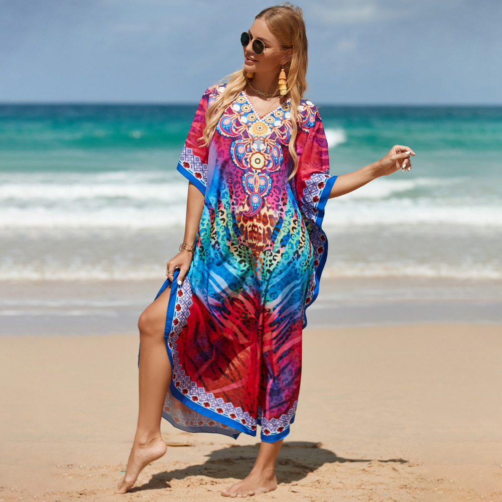 2022 nuevo rayón impreso blusa de playa bikini blusa playa abrigo transfronterizo Amazonas RZ01-1