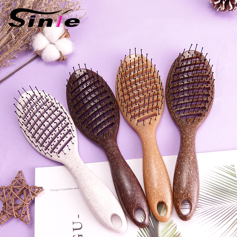 Peine de masaje de cabeza hueca de trigo de paja de trigo Peine de peluquería de secado rápido Peine suave sin nudos Peine ovalado al por mayor