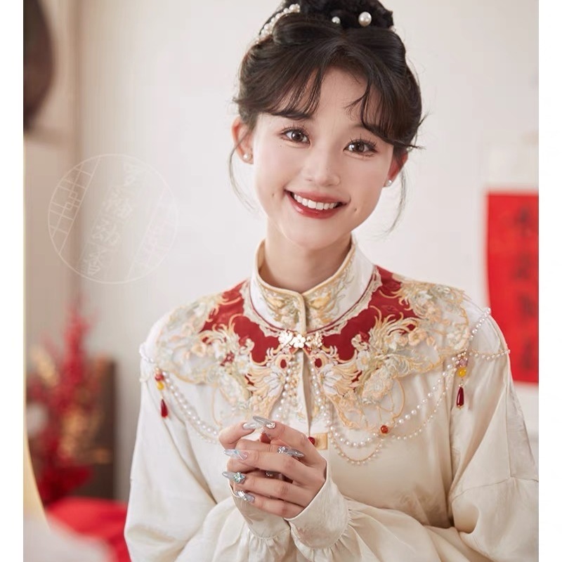 中国式国風重工馬面スカート雲肩漢服敬酒服婚約服半身スカートセット|undefined