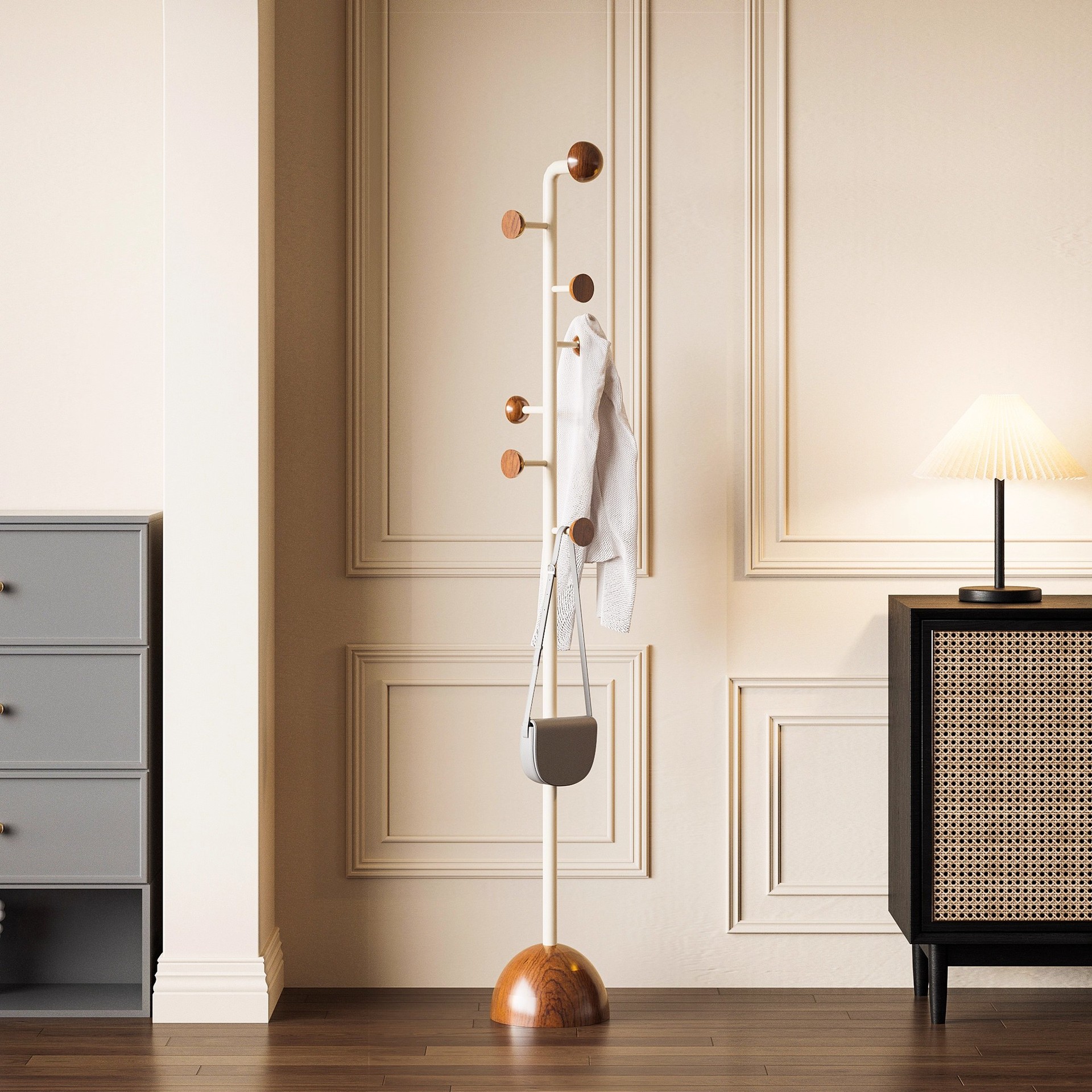 Walnut Retro Floor-Standing Coat Rack Home Bedroom Entrance Clothes Rack Living Room Simple Small Clothes Rack