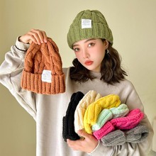 帽子女冬網紅粗毛線字母針織帽保暖麻花套頭帽綠色冷帽寬松顯臉小