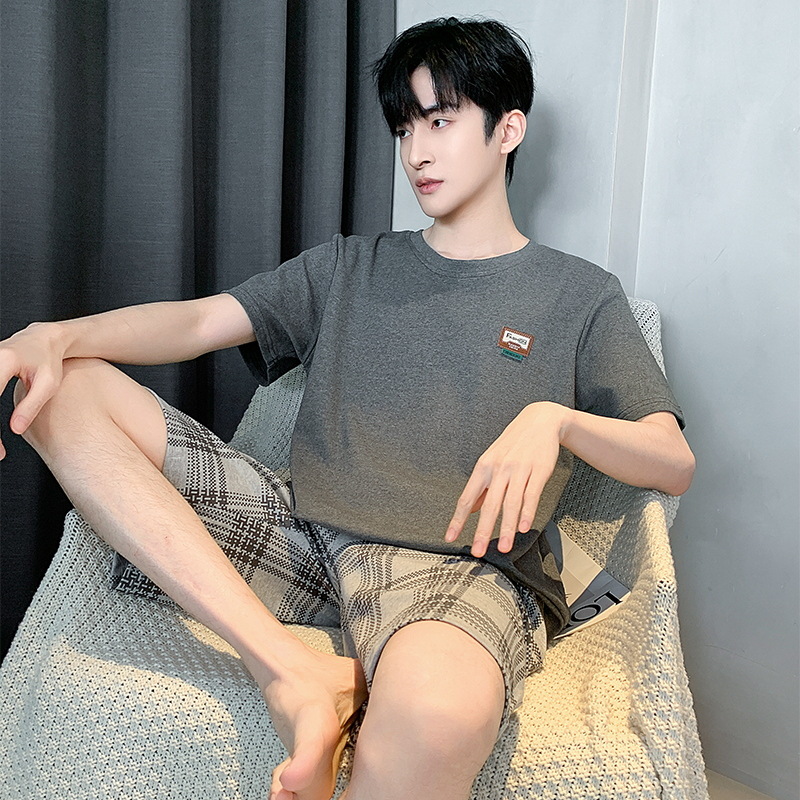 Pijamas de algodón de los hombres de manga corta de verano lindo de dibujos animados hombres jóvenes sueltos 2024 Nuevo traje de homewear de talla grande