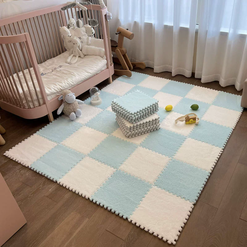 Sub-cut carpet, bedroom bedside blanket, large-area children's foam floor mat, plush, stain-resistant, fully spliced