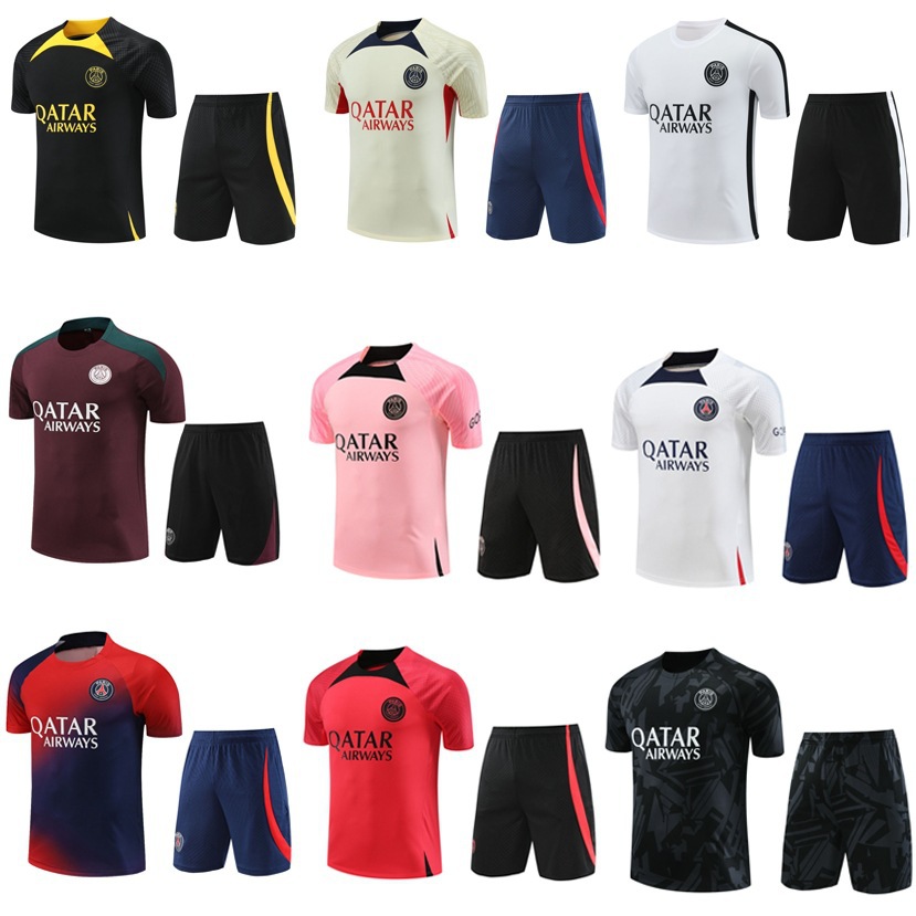 现货批发运动服上衣裤子套装赛季成人短袖巴黎球衣训练服套装