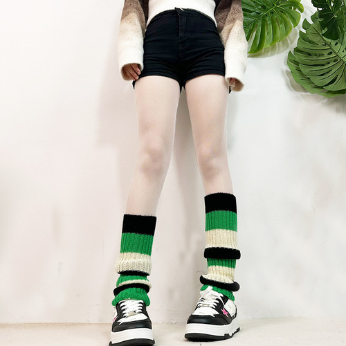 Korean style Harajuku style lolita striped pile socks for women autumn and winter warm leggings cute soft girl mid-length jk socks
