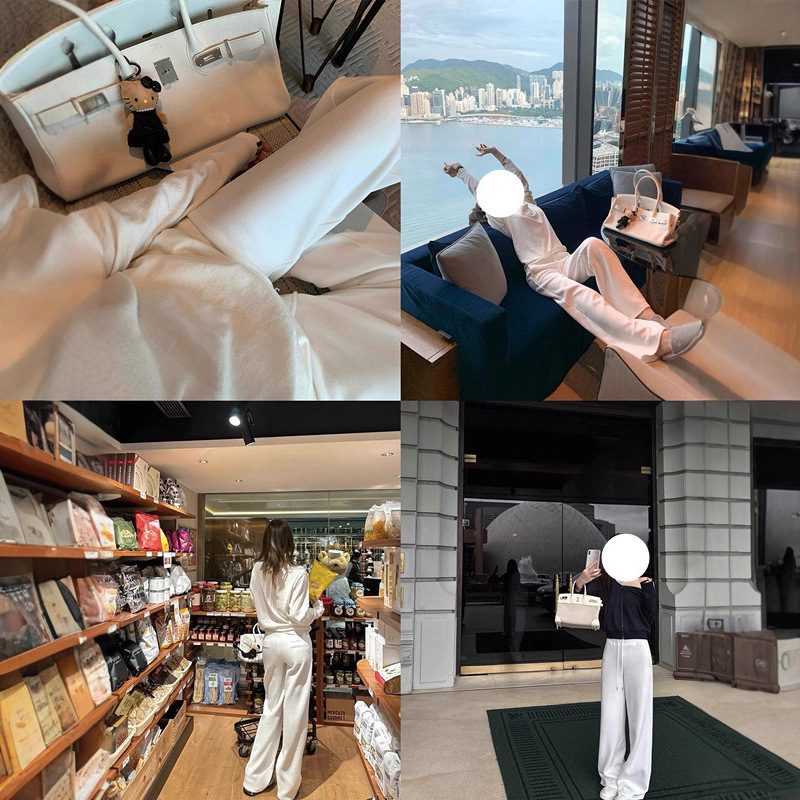 早安樊樊奶皮垂垂裤舒适抽绳卫裤白色裤子宽松直筒长裤休闲裤|undefined
