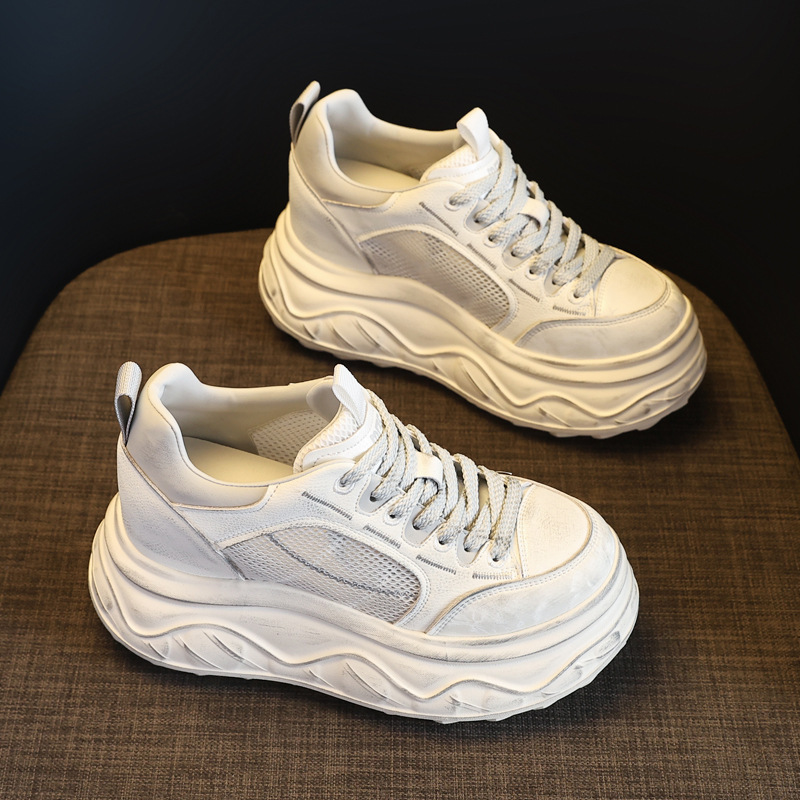 Giày thể thao nữ đế dày tăng chiều cao sneaker trắng cổ thấp — Xám trắng