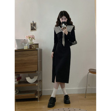 肥柒柒大码胖mm2025秋季新款设计感学院风海军领时尚减龄连衣裙