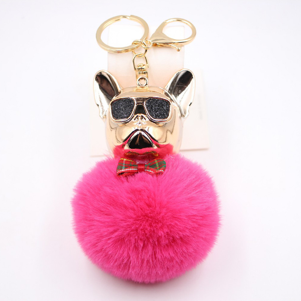 New Cross-border Cool Dog Creative Sunglasses French Bulldog Car Pendant Cute Dog Keychain Hair Ball Bag Pendant display picture 12