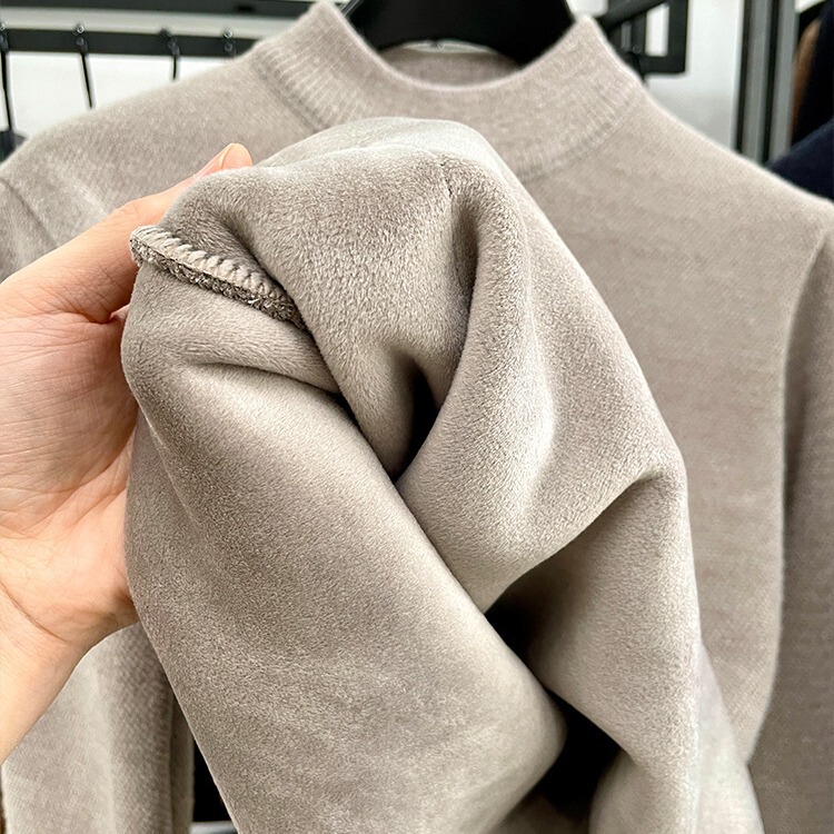 Fleece-lined thickened men's chenille sweater winter warm one-piece velvet fleece sweater half turtleneck bottoming sweater