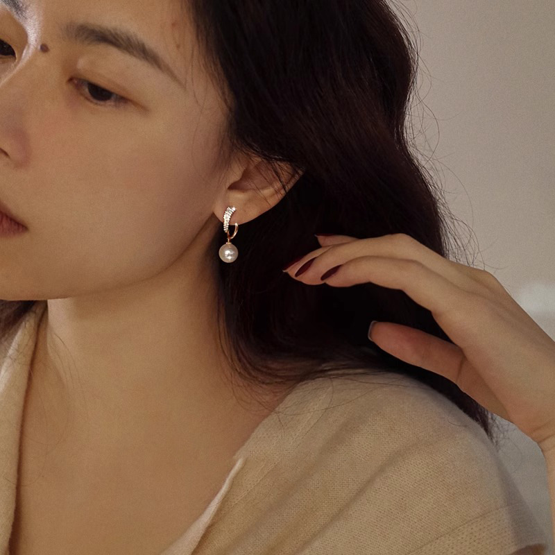 Elegant Micro-inlaid Zircon And Pearl Earrings For Women_voghion.com