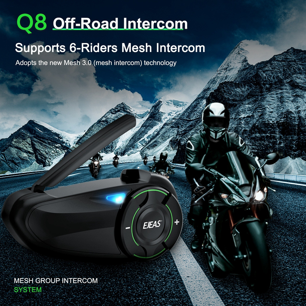Ejeas Cross-Border Motorcycle Helmet Bluetooth Headset Export Intercom for 1000.6m People Ip67 Waterproof Q8