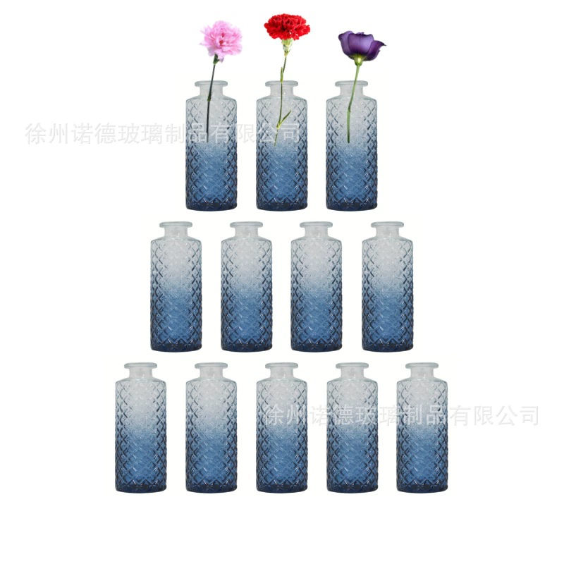 Маленькая ваза для цветов в стиле Amazon, стеклянная ваза в клетку с градиентом, миниатюрное украшение премиум-класса