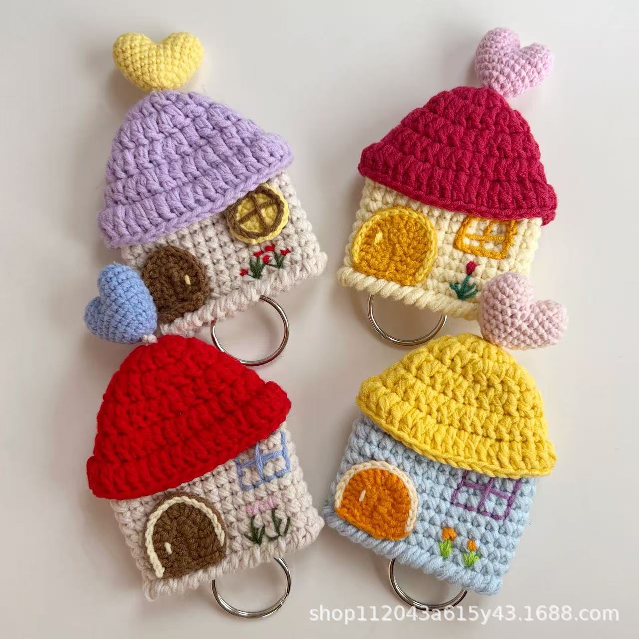 Ready-made colorful house key bag, handmade crochet yarn pull-out key protector, car key cover