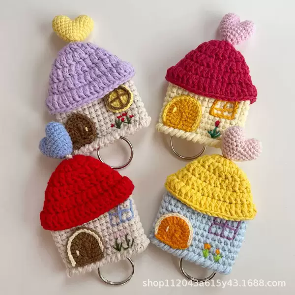 Ready-made colorful house key bag, handmade crochet yarn pull-out key protector, car key cover