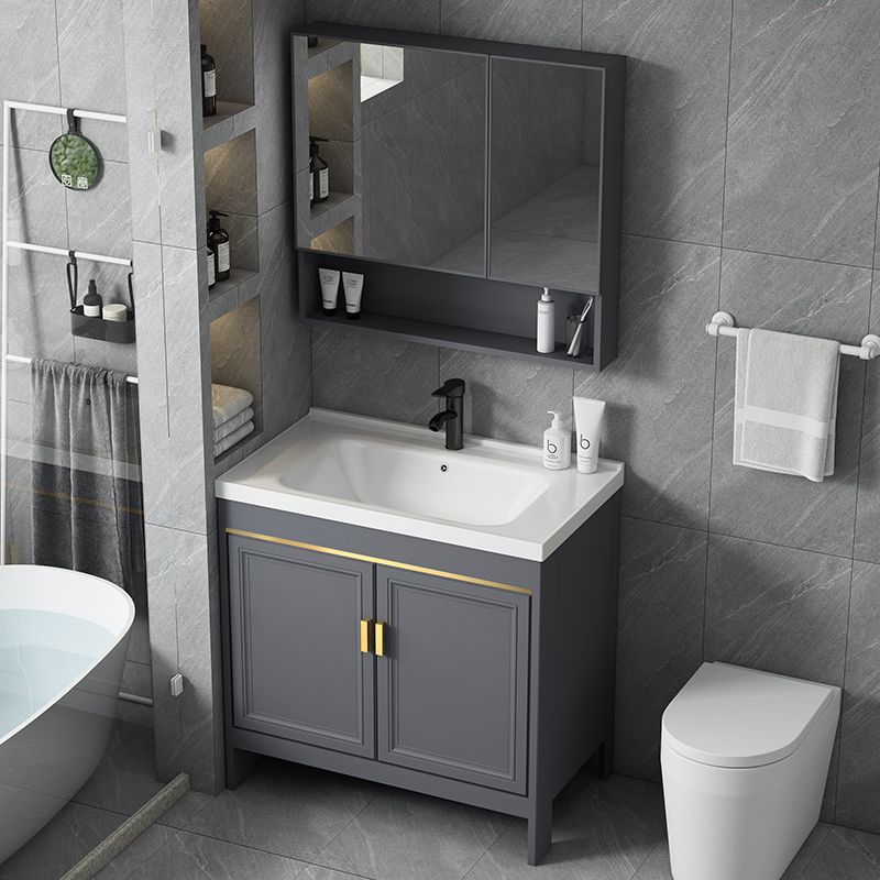 太空铝落地式洗手盆浴室柜组合洗漱台池洗脸盆一体卫生间面盆现代