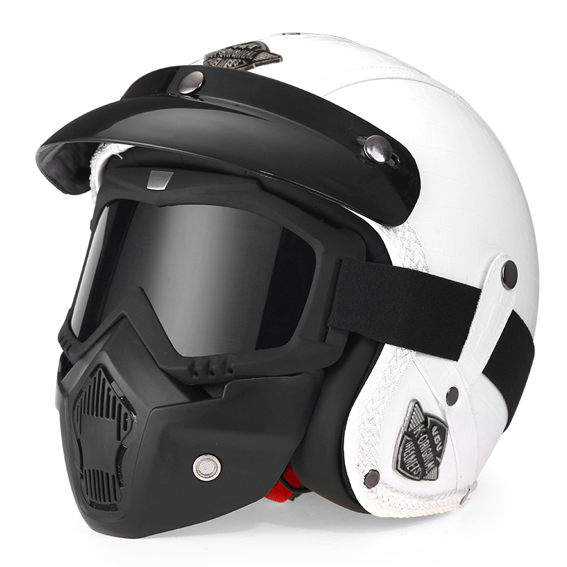 Una pieza emitida en nombre del nuevo estándar nacional 3C retro 3/4 medio casco motocicleta eléctrica pedal de verano máquina de crucero casco de cuero para hombres y mujeres